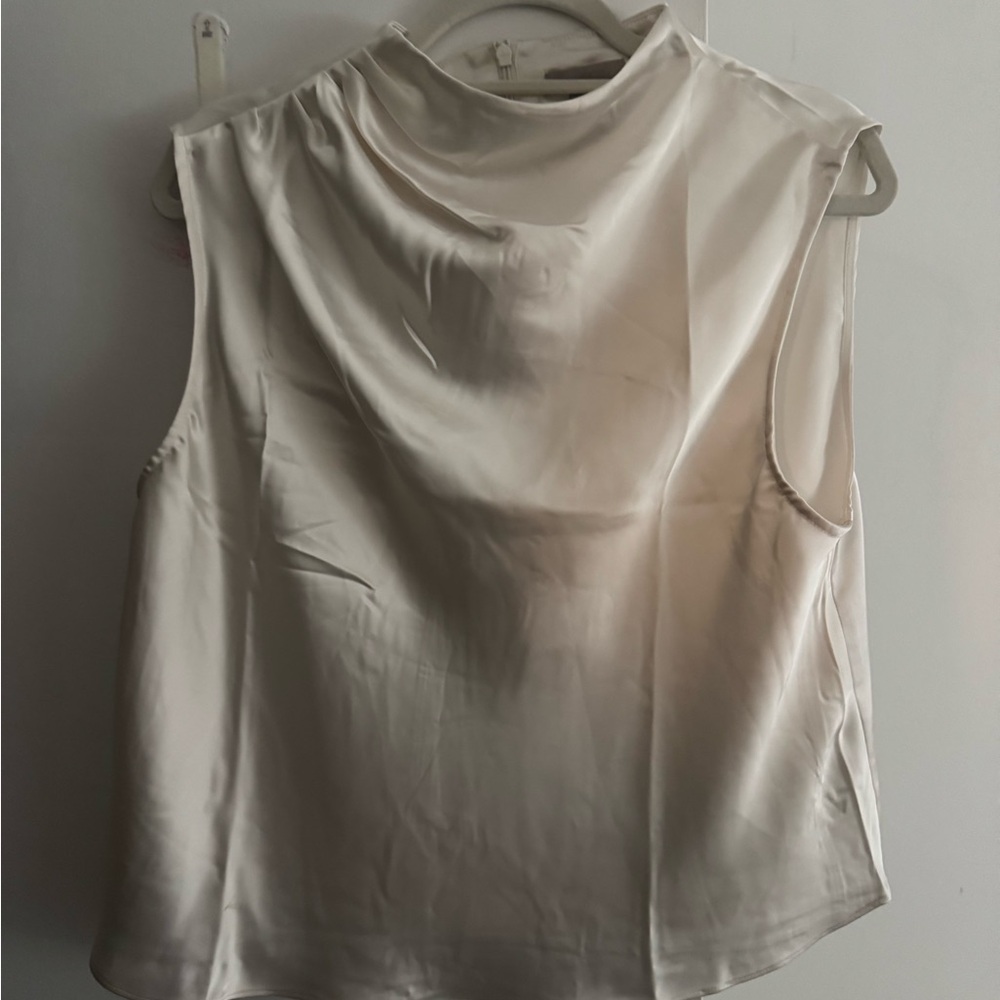 H&M Cream Sleeveless Boxy Blouse with Mandarin Collar